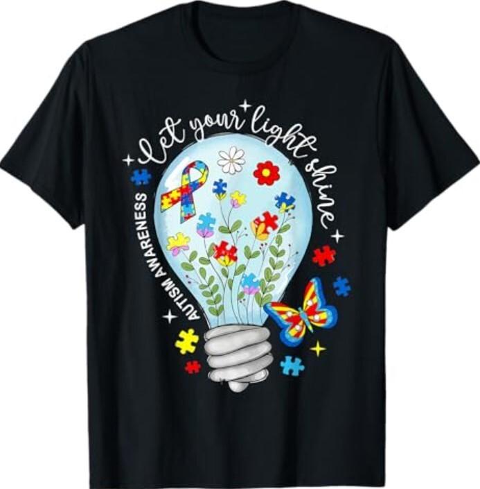 Kids Light It Up Blue Autism Awareness Ribbon Puzzle Pieces T-Shirt Unisex T-Shirt