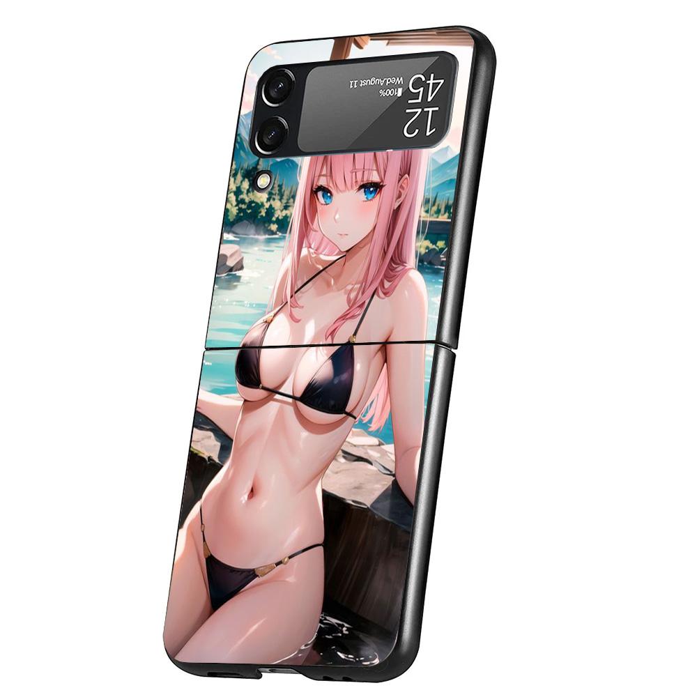 Zero Two Darling In The Franxx 02 Cover Phone Case For Samsung Galaxy Z Flip 7 6 5 4 3 5G Flip7 Flip6 Flip5 Flip4 Flip3 Black Fu