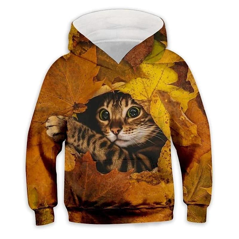 Детский пуловер для мальчиков и девочек, толстовка с рисунком животного и кота, свитшот с длинными рукавами, детские повседневные толстовки, детский пуловер, топы, одежда