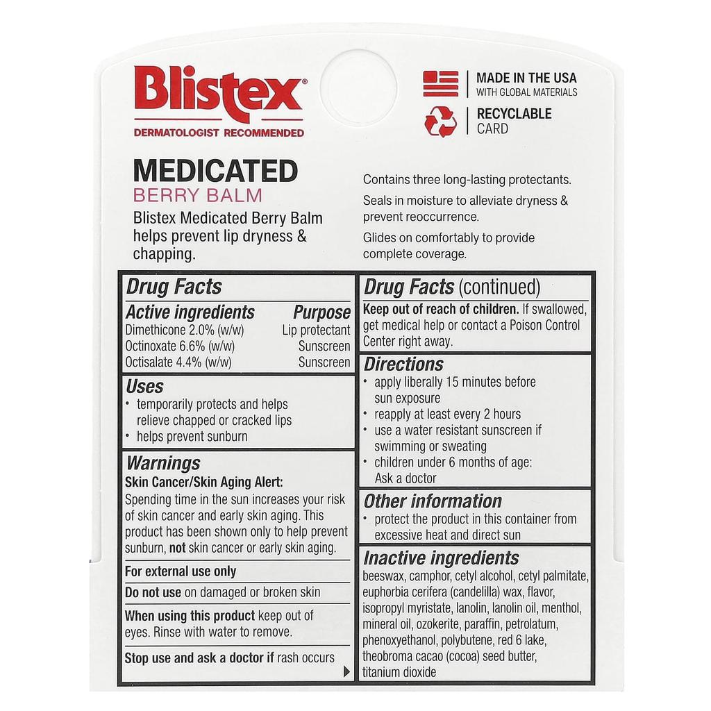 Blistex, Лечебный бальзам для губ, Защитное средство для губ/Солнцезащитное средство, SPF 15, Ягодный, 0,15 унции (4,25 г)