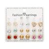 December Flower & Heart Strawberry Diamond Paper Card Earrings Set - 12 Pair