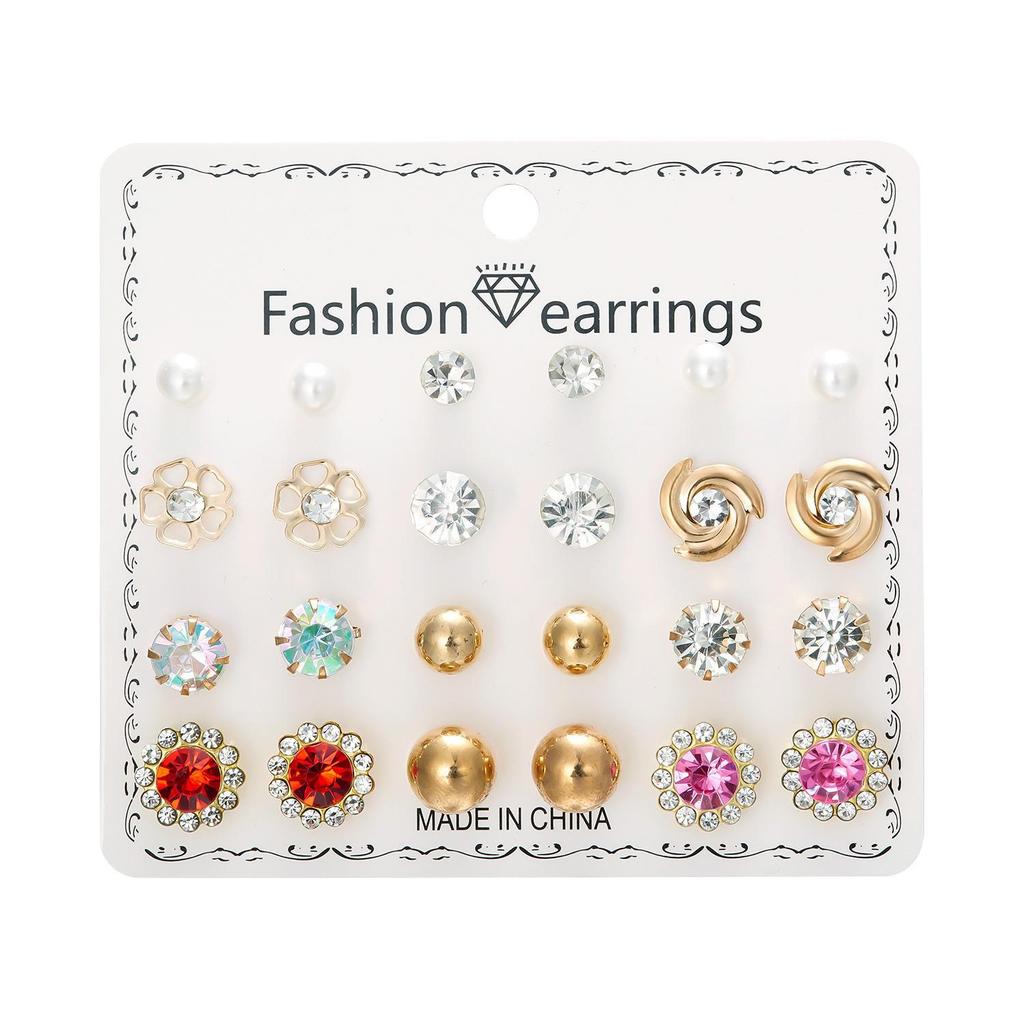 December Flower & Heart Strawberry Diamond Paper Card Earrings Set - 12 Pair