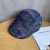 Denim Retro Washed Beret With Pattern Design For Womens Daily Casual Outing
