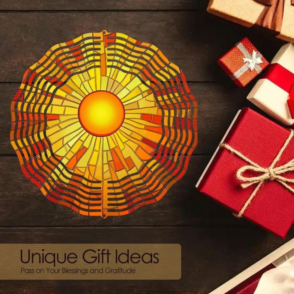 Stained Glass Sunburst Metal Mandala Wind Chime Outdoor Garden Decor for Patio Balcony Unique Gift Idea No Batteries Needed