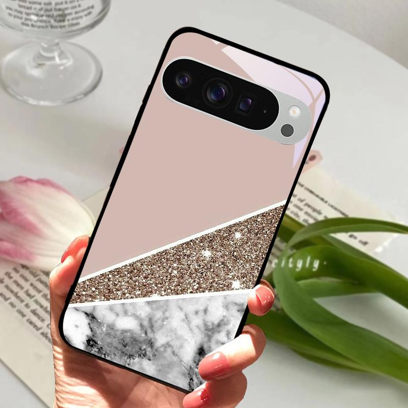Модный Стеклянный Чехол для Google Pixel 8a Чехол Pixel8 Pro Жесткий ПК Закаленное Стекло Черный Чехол для Телефона Для GOOGLE PIXEL 8 Защитные Чехлы