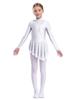 Kid Girls Figure Ice Skating Dress Long Sleeve Irregular Hem Leotard Dress Stage Performance Costume