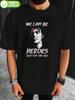 Unisexs  Wounisexs Plus Size Retro Bowie We Can Be Heroes Graphic Tshirt Black Vintage Tee With Red Hair Character Loose Black
