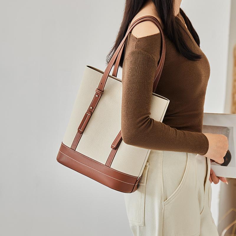 Mrs. Qiao Tote Bag for Women 2025 New Large Capacity Commuter Bag Single Shoulder Bucket Bag Genuine Leather Women's Bag