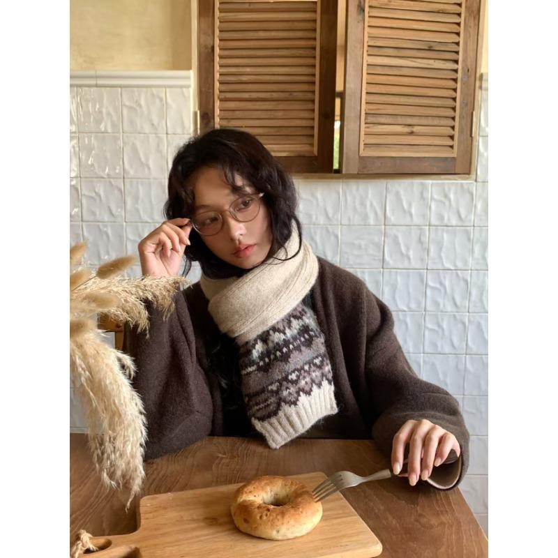 Retro Knitted Scarf Men's and Women's Fashion Simple Concave Shape Autumn and Winter Christmas Scarf Versatile Warm Tide