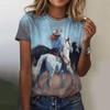 Western Cowgirl Print Vintage Women's T-shirts Casual Short Sleeves Tees Tops Summer Loose Handsome Women Clothing Pullover