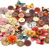 10pcs Rustic Handmade Wooden Buttons, Decorative Hand-Painted DIY Floral, Butterfly & Tree Designs for Crafts