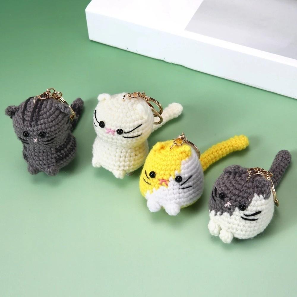 Cartoon Handwoven Cat Pendant Multi-color Knitted Animal Key Ring Bag Pendant Decor