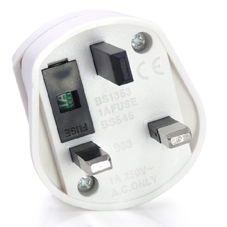 2 Pin to 3 Pin Electric Shaver Adaptor Socket Plug EU to UK Converter - White