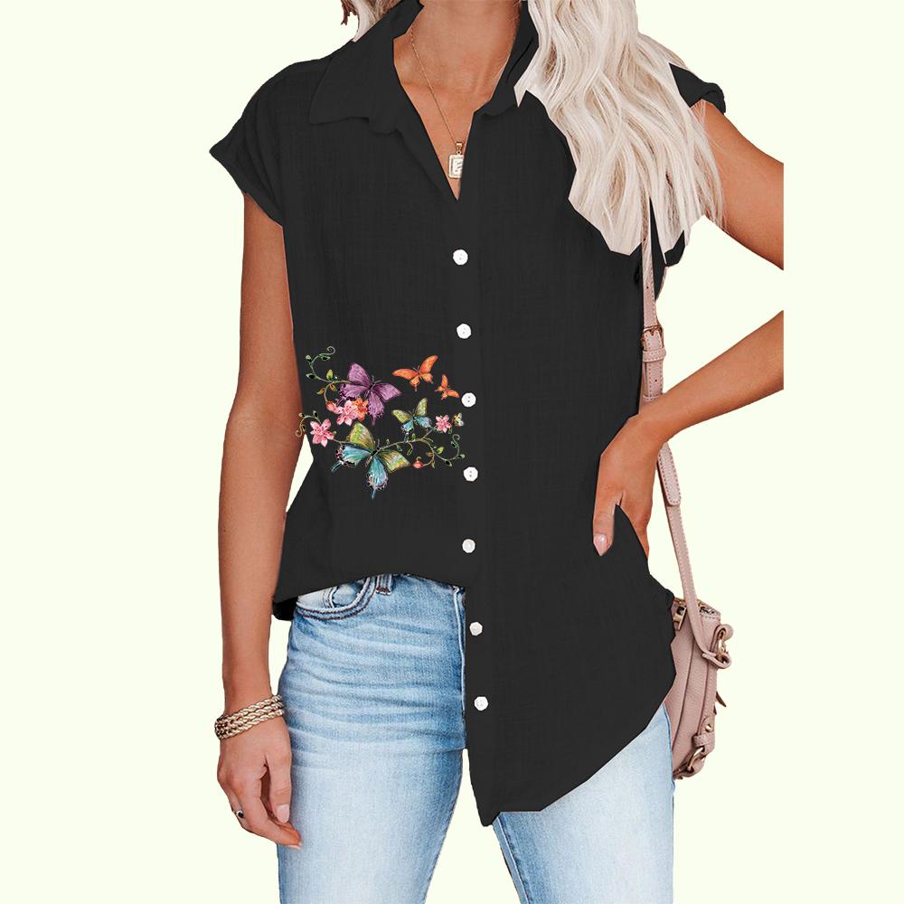 Женская модная рубашка без рукавов с принтом, повседневная, тонкая, с принтом, женская блузка на пуговицах