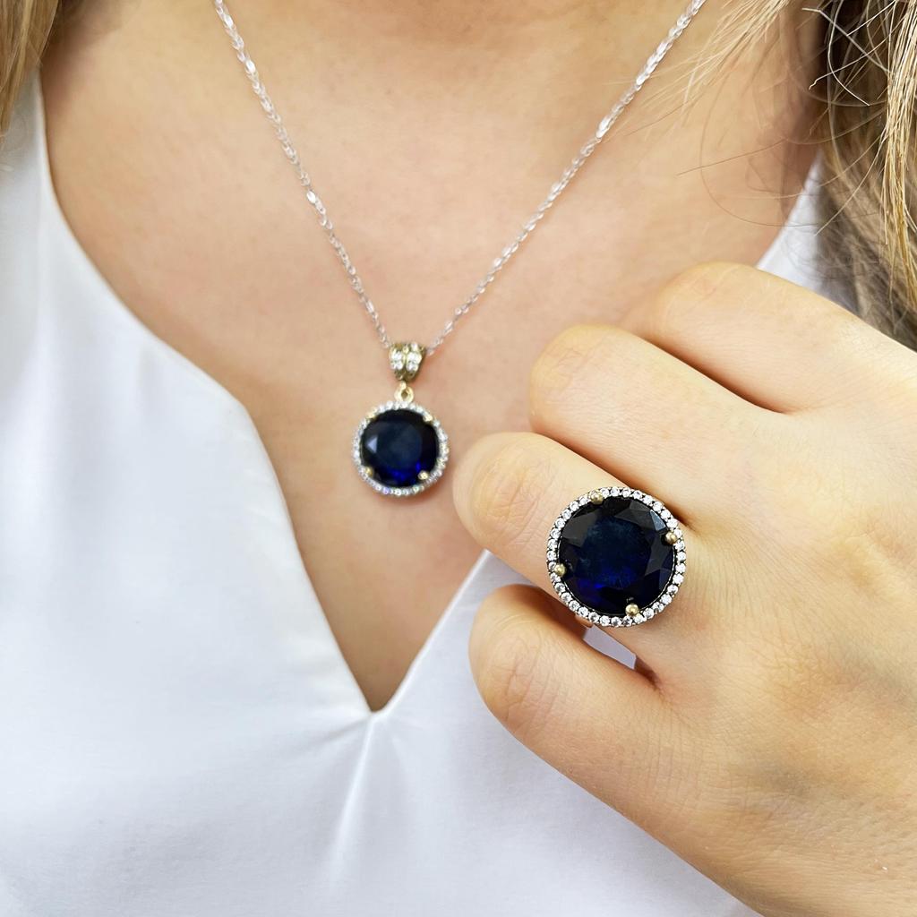 Комплект ювелирных изделий из сапфира в османском стиле, комплект ювелирных изделий с аутентичным дизайном, комплект ювелирных изделий с сапфиром, турецкие украшения, новая женская мода