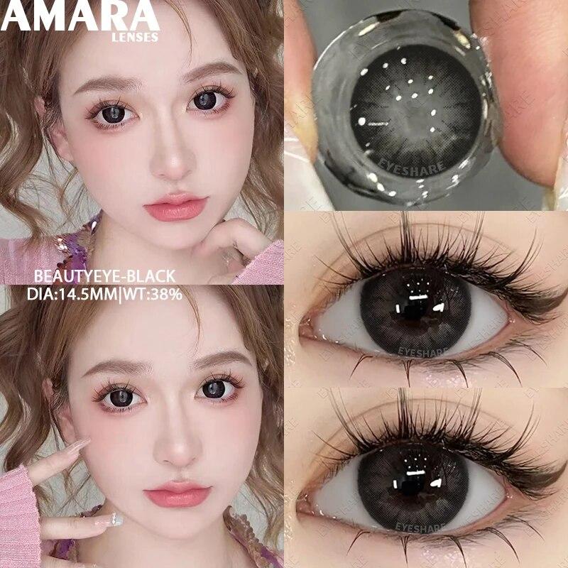 Цветные контактные линзы AMARA для глаз, голубые глаза, зеленые линзы, корейские модные серые линзы для больших глаз, линзы 14,5 мм, ежегодно, 2 шт./пара