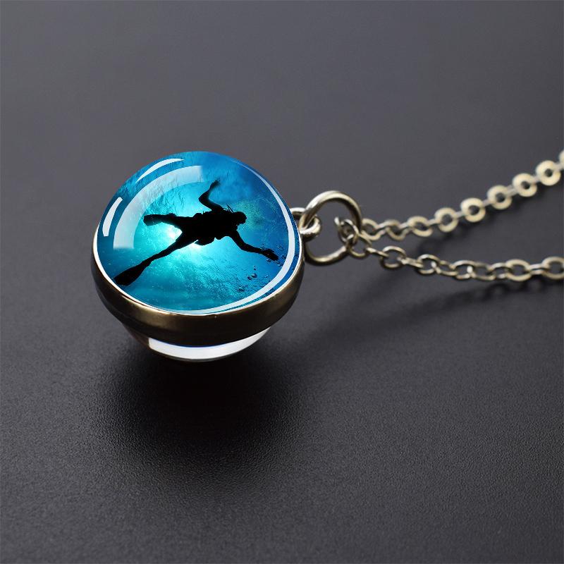 Ювелирные ожерелья с синим морем и морской жизнью, черепаха, дельфин, ракушки, двухсторонний хрустальный стеклянный шар, кулон, ожерелье для женщин и мужчин, подарок