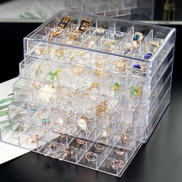 Free Shipping: Large-Capacity Transparent Jewelry Storage Box for Earrings and Necklaces - Dustproof and Drawer-Style