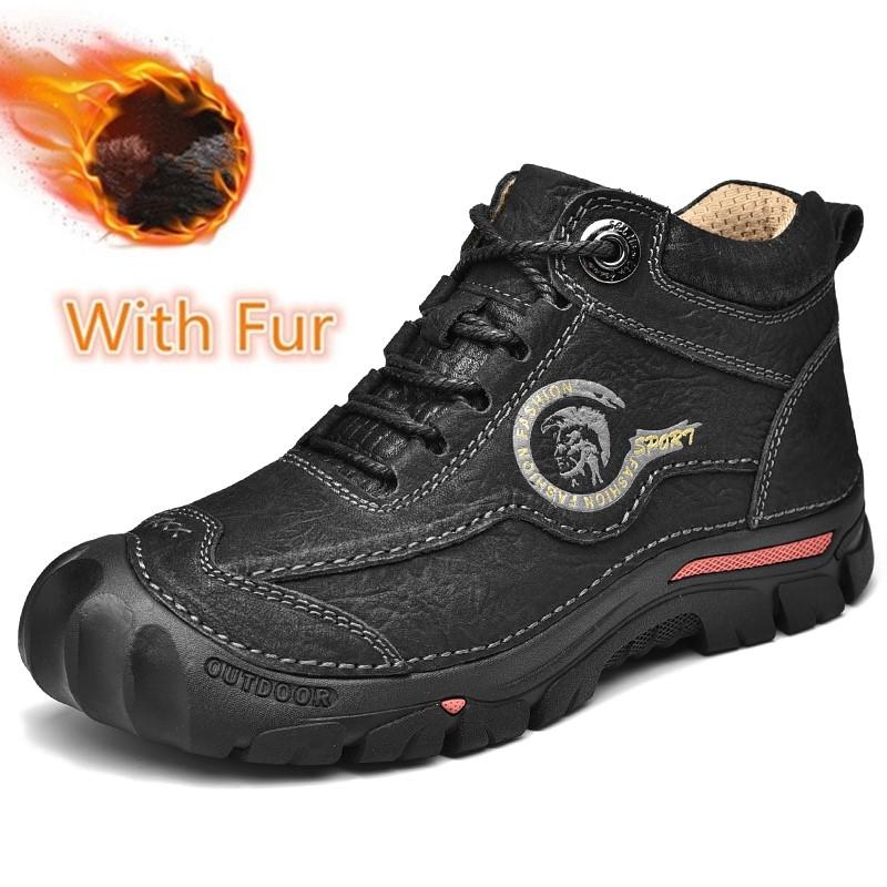Мужская Удобная Повседневная Обувь из Натуральной Кожи Мужские Кроссовки Высокого Качества Уличные Зимние Мужские Ботинки Теплые Плюшевые Ботинки для Пеших Прогулок