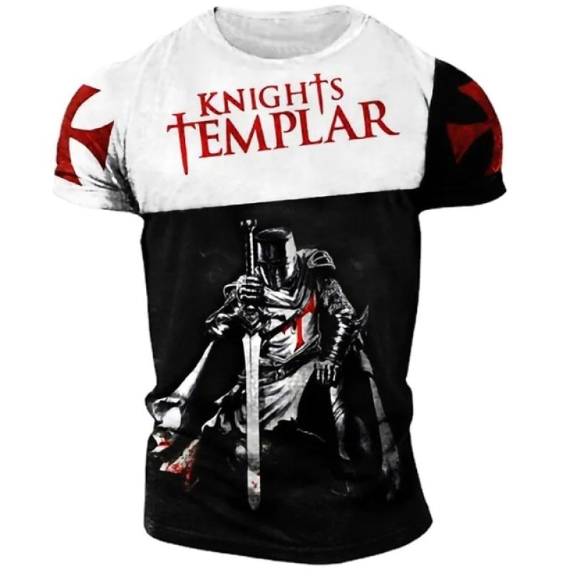 Men's T-shirt Casual Cotton Short Sleeve Shirt Temple Crusader Print T Shirt Fashion Vintage Clothing High Quality