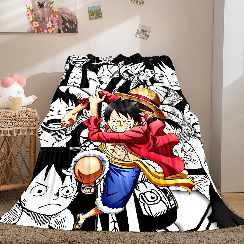 D. Luffy Anime Puzzle Print Blanket Warm Comfortable Flannel Cover For Bedrooms, Sofas, Beds, Chairs LXR161