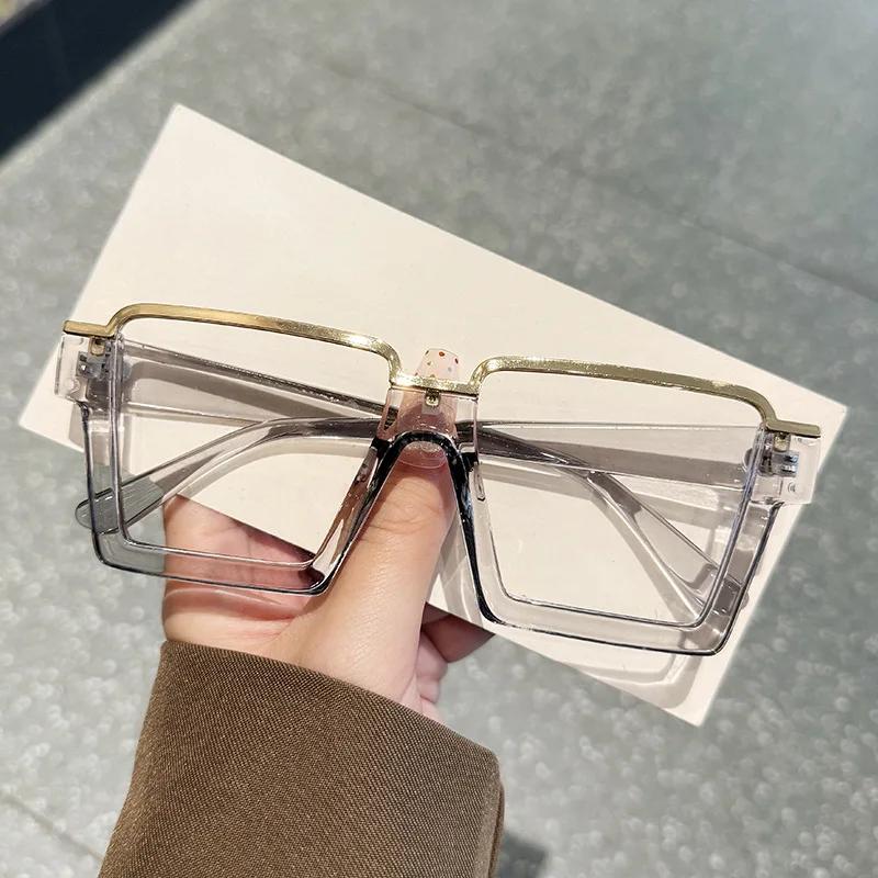 Fashion Oversized Square Glasses New Women Stylish Semi Metal Rim Eyeglasses Trendy Vintage Design Blue Light Blocking Eyewear