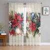Christmas Watercolor Poinsettia Curtains For Living Room Bedroom Home Decoration Window Voile Tulle Curtain Drapes
