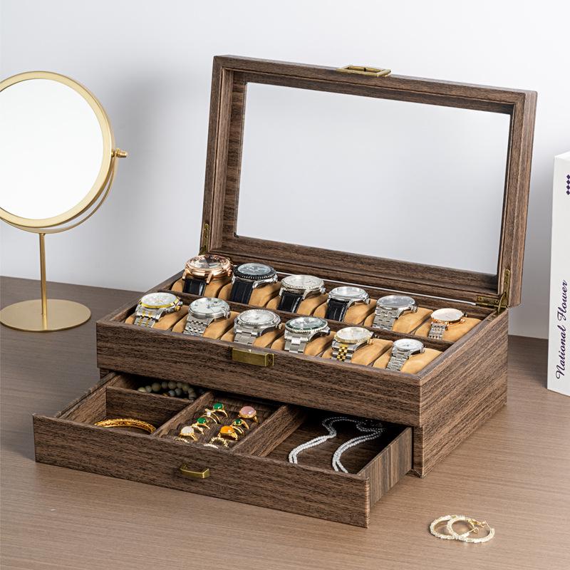 Двухслойная коробка для демонстрации часов и ювелирных изделий из углеродного волокна и ПУ