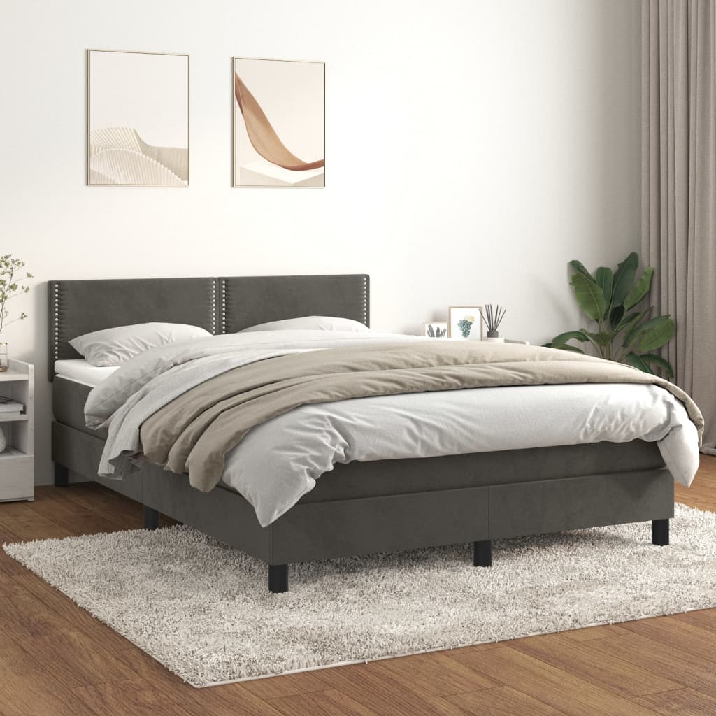 Box Spring Bed with Mattress Dark Gray 140 x 190 cm Velvet