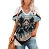 Летние модные футболки с 3D цветочным принтом, женская одежда, футболки, женские повседневные топы с короткими рукавами и v-образным вырезом, свободная блузка S-3XL