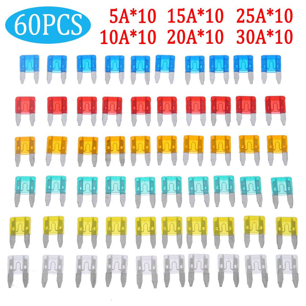 60-600 шт. Набор смешанных мини-предохранителей для автомобилей, грузовиков, 5 А, 10 А, 15 А, 20 А, 25 А, 30 А, смешанные плоские предохранители, аксессуары для предохранителей для автомобилей
