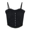Lace-Patterned Camisole with Chest Pads & Pleated Pearls - Sexy Backless Top