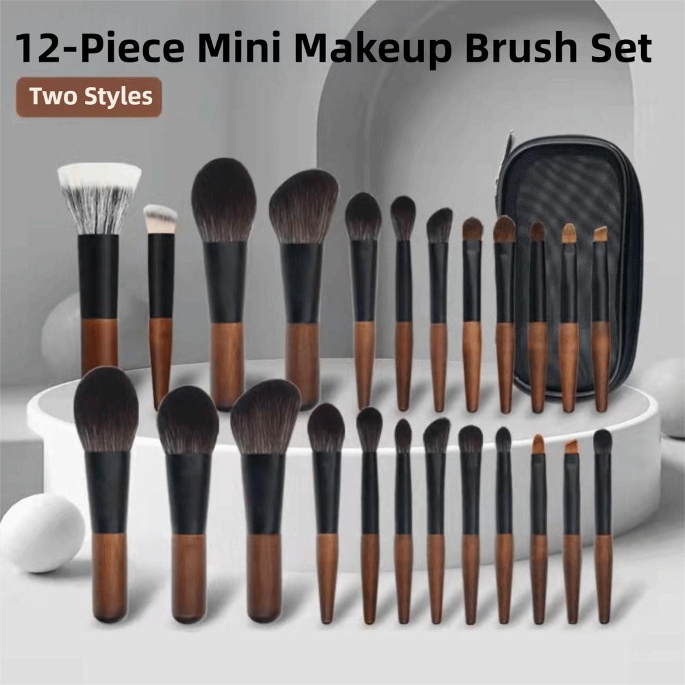 12Pcs Compact Mini Makeup Brush Set Wood Handle Concealer Brush Set Lip Liner Brush Set Travel