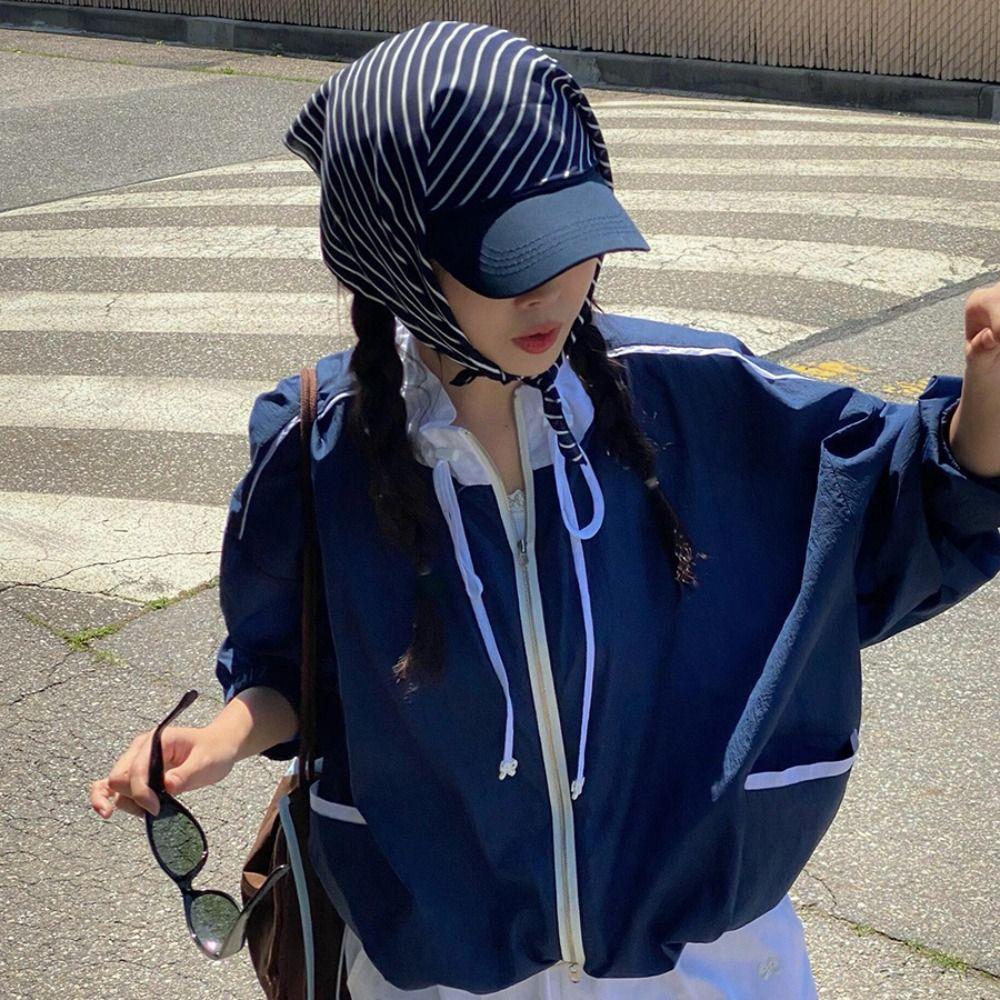 Korean Style Scarf Hat Cotton Strappy Scarf Hat Sweet Cool Stripe Baseball Cap Girl