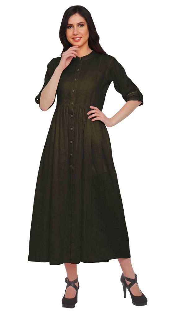 Moomaya Длинное женское платье однотонное повседневное трапециевидной формы с разрезом спереди и коротким рукавом Kurta