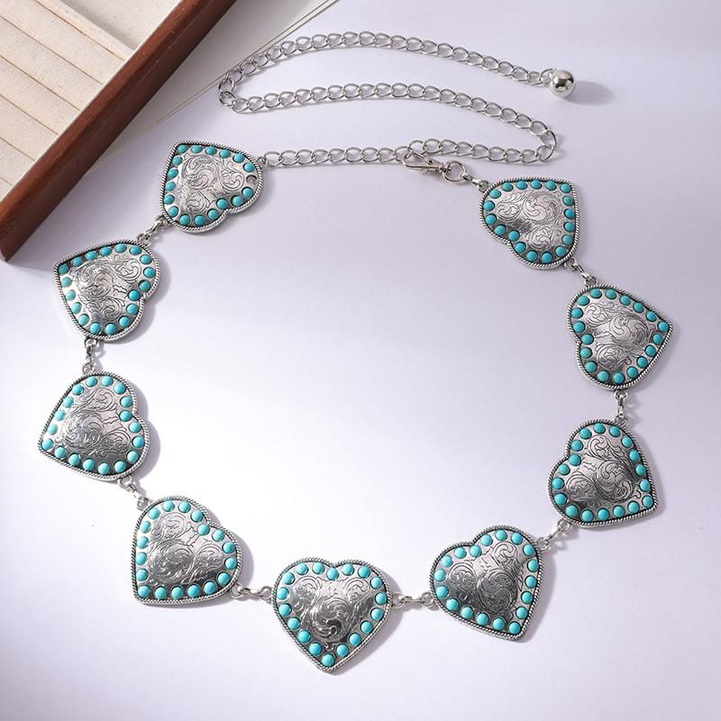 Heart Fashion Turquoise Waist Chain For Women With Metal Material And Design Elegant