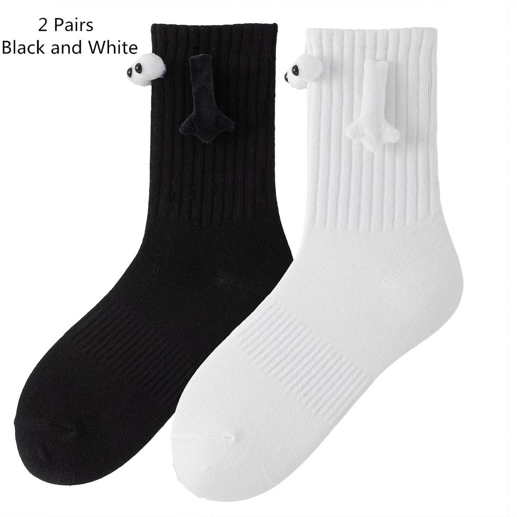 1/2 Pairs Magnetic Socks with Hands for Men and Women Black and White Funny and Cute Cartoon Eyes Tube Socks 4.9
