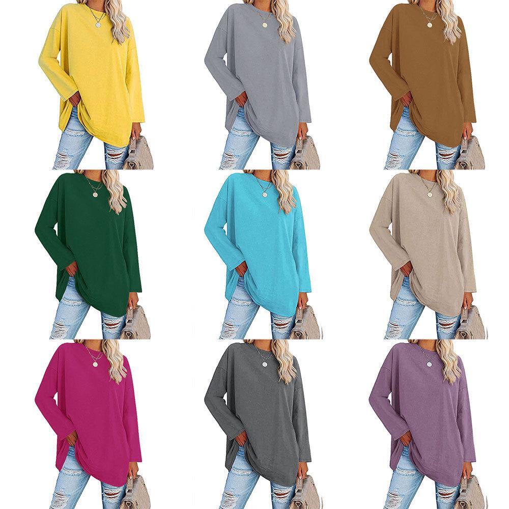 2022 Женская футболка оверсайз свободного кроя со спущенным плечом и круглым вырезом