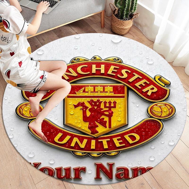 Manchester United F Custom Name Round Area Rug,Carpet Rug for Living Room Bedroom Sofa Playroom Decor,Non-slip Floor Mat