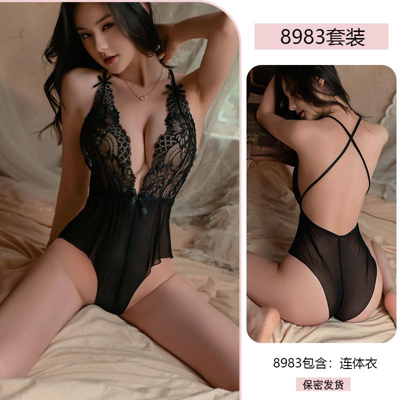 Erotic Underwear Sexy Lace Seductive Jumpsuit Women Hot See-Through Seductive Pajamas Cross-border Wholesale 8983