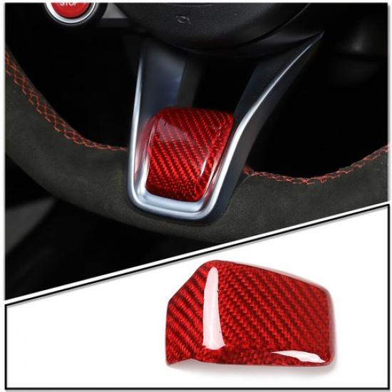Red Carbon Fiber Steering Wheel Cover Trim for Alfa Romeo Giulia/Stelvio 20-24