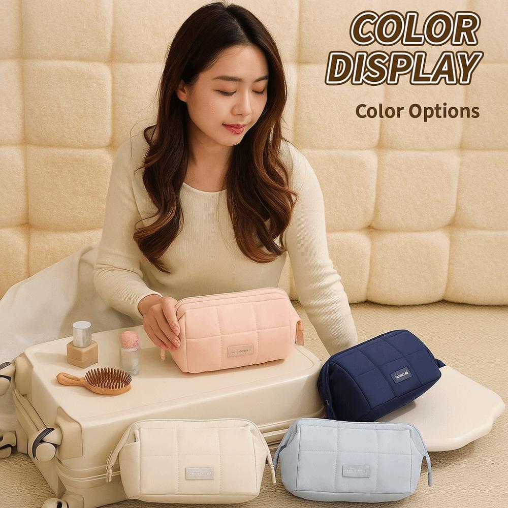 Wide-open Women Cosmetic Bag Puffy Padded Handheld Makeup Organizer Multifunction Large Capacity Toiletry Storage Bag Outdoor