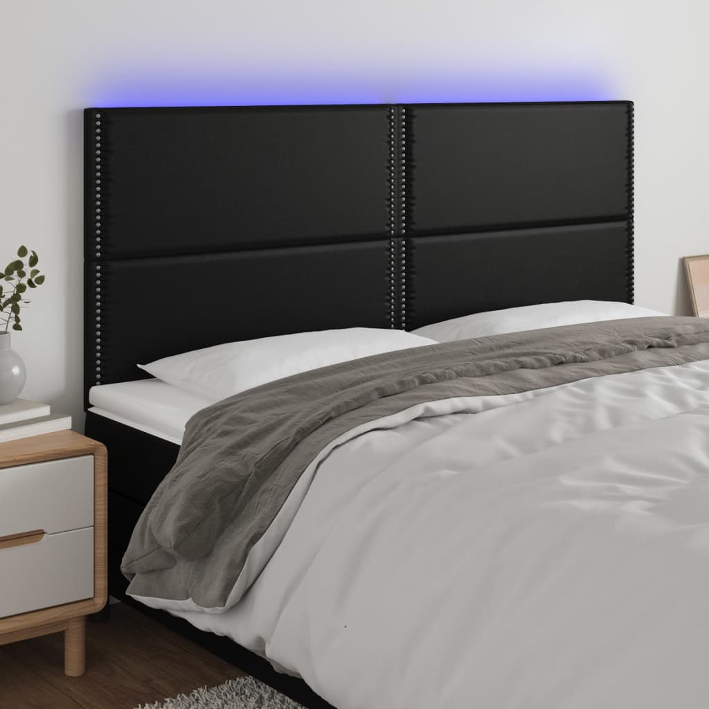 LED Headboard in Black 180x5x118 128 cm Faux Leather