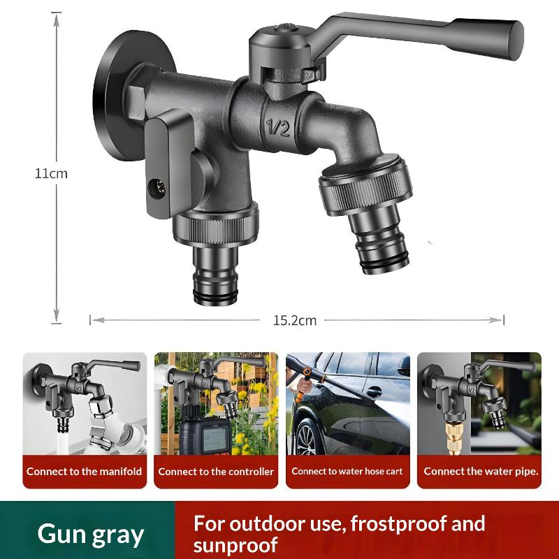 Outdoor Freeze Proof Zinc Alloy Dual Outlet Garden Water Faucet G1/2 Quick-connect Nipples Balcony Frost Protection Tap