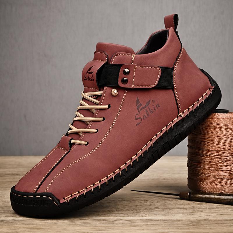 New Handmade Leather Casual Men Shoes Design Sneakers Man Breathable Leather Shoes Men Ankle Boots Outdoor