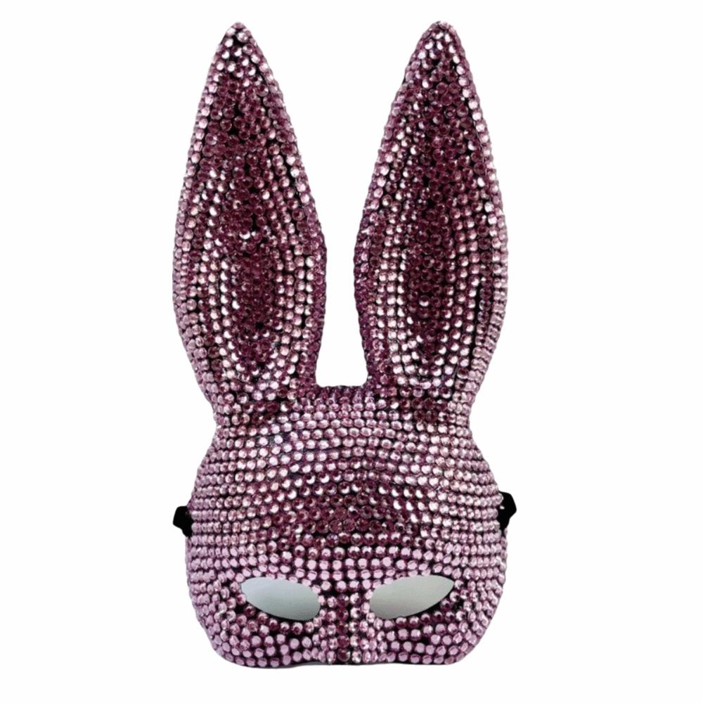 Photo Shoots Rabbit Ear Mask Crystal Studded Rhinestone Face Mask Bunny Half Face Mask  Halloween