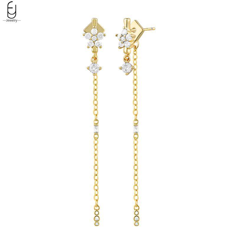 925 Silver Needle Luxury Long Chain Tassel Crystal Stud Earrings For Women Exquisite Pendant Gold Earrings Fine Jewelry