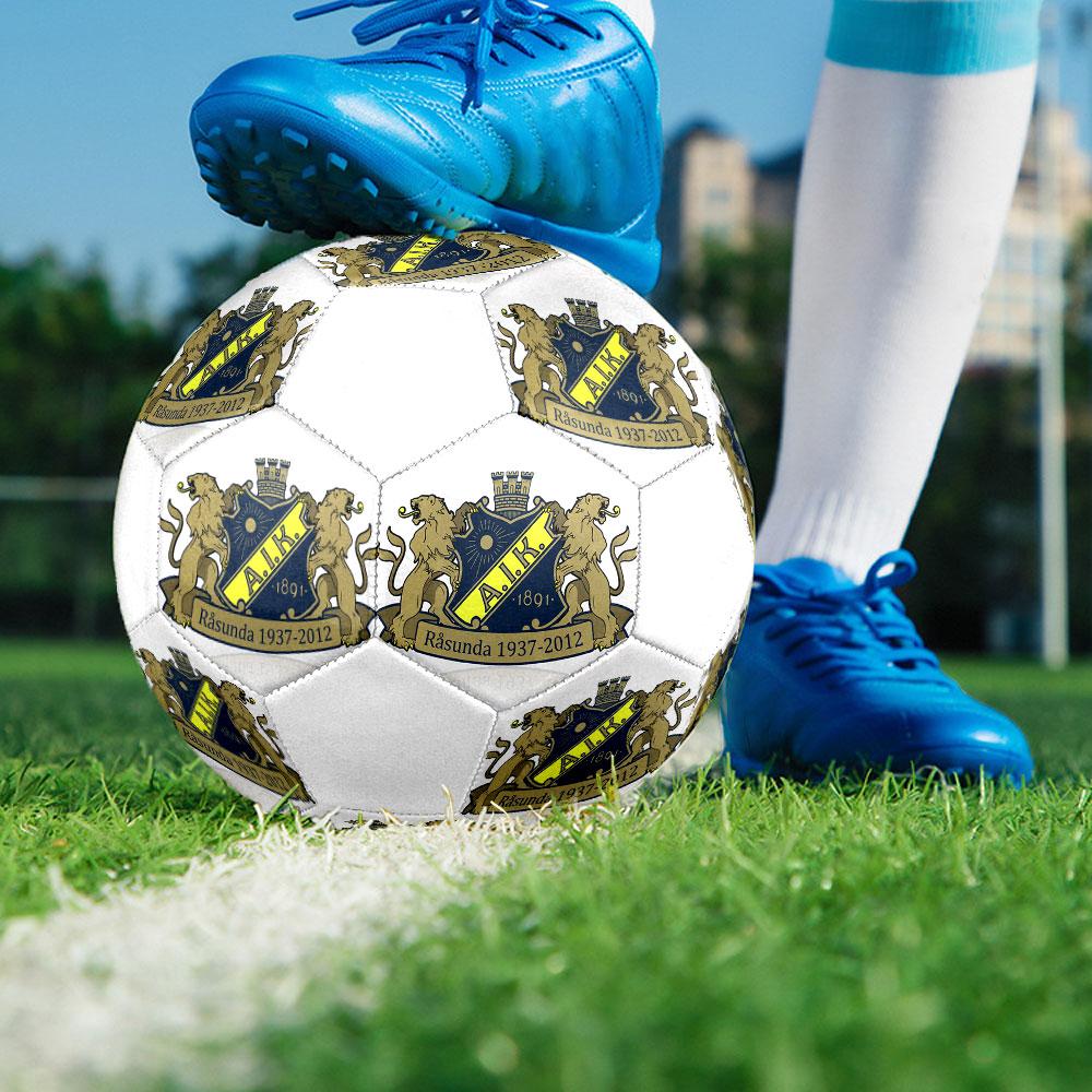 FC AIK Size 5 Soccer Ball, Machine-Stitched PVC, Durable & High Bounce, All Ages Fit, fan merchandise, matches & outdoor use.
