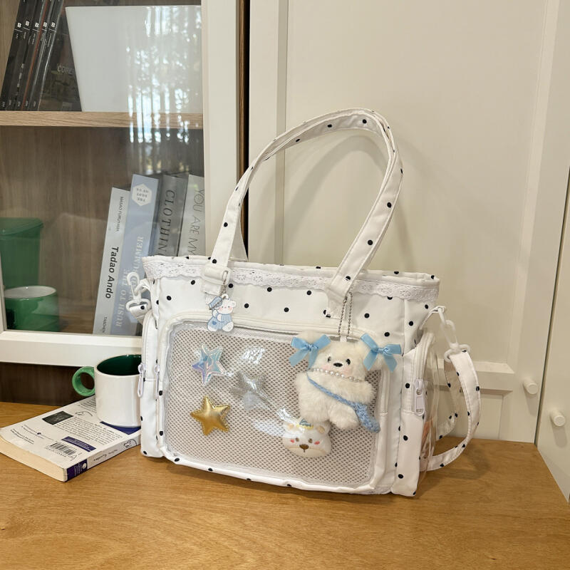 Кружевная прозрачная сумка в горошек, на плечо, для учеников средней школы