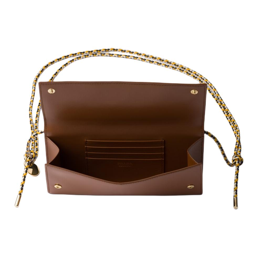 Prada Enamel Triangle Metal Logo Snap Closure Leather Wallet Shoulder Bag Women shoulder bag Brown 1MT027_2C8V_F0046